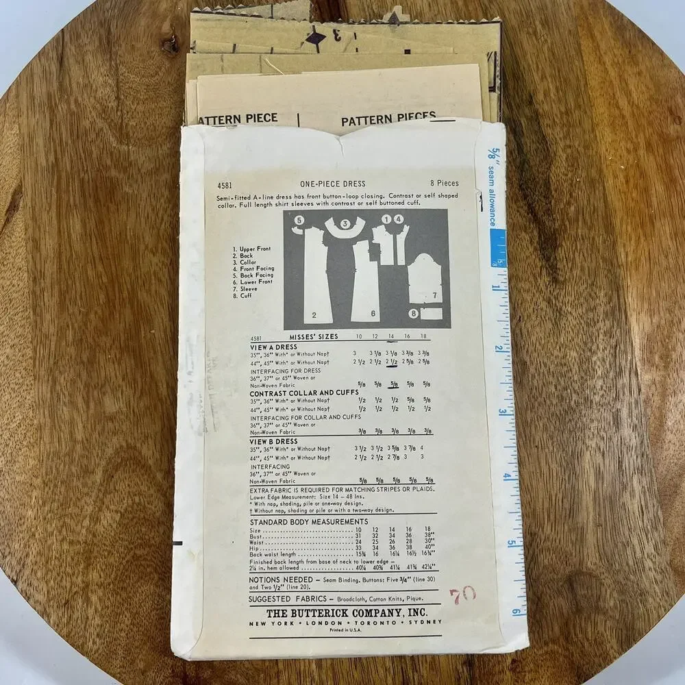 Vintage 1960s Butterick Pattern 4581 Mod Dress A-line Collar Women’s Size 14